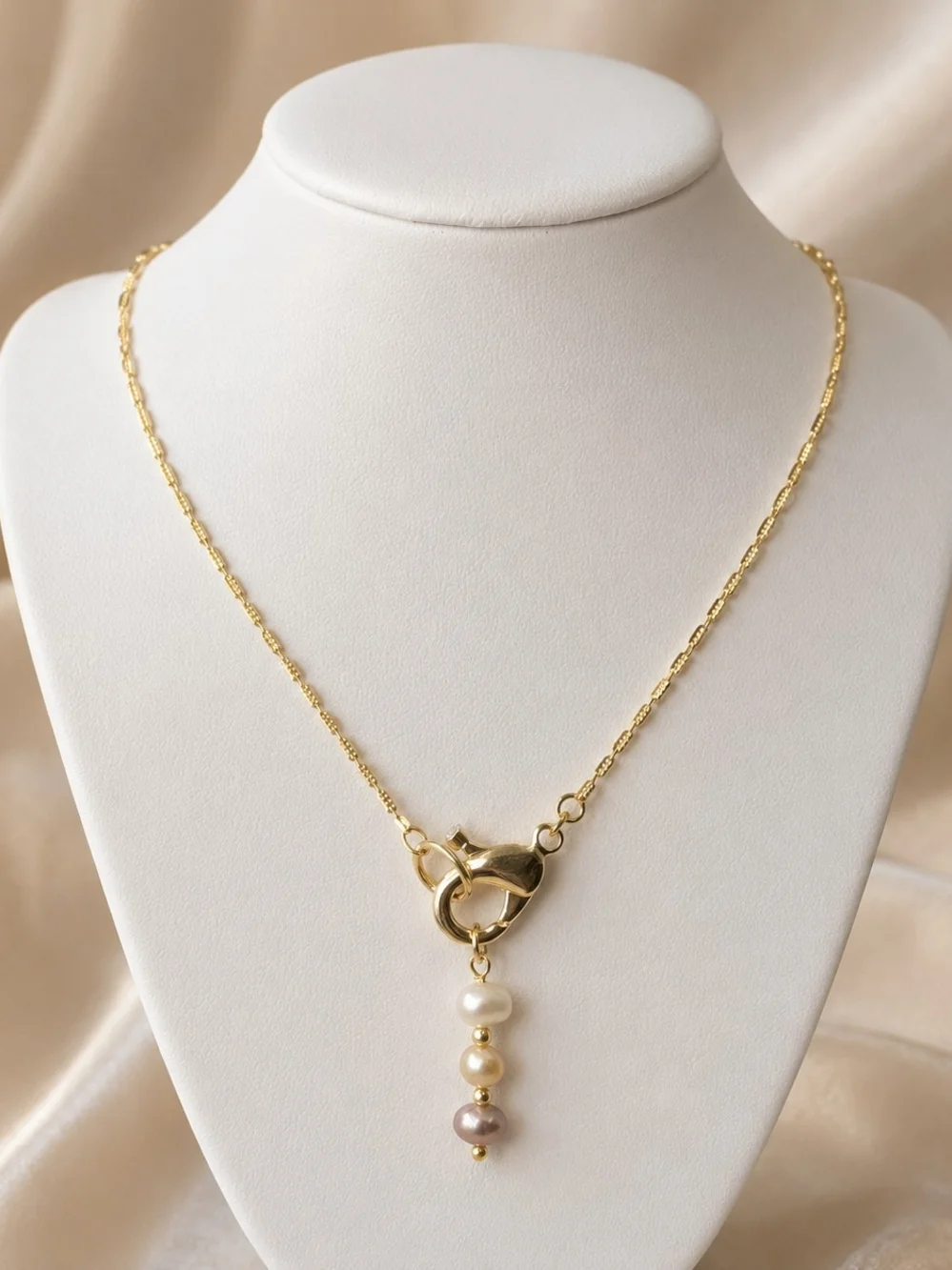 Freshwater Pearl Necklace 18KGP Textured Link Chain 18 Inch June Birthstone - Picture 2 of 9